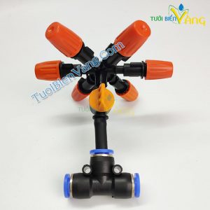 Béc phun sương 6 đầu chân tê 8mm có van khóa